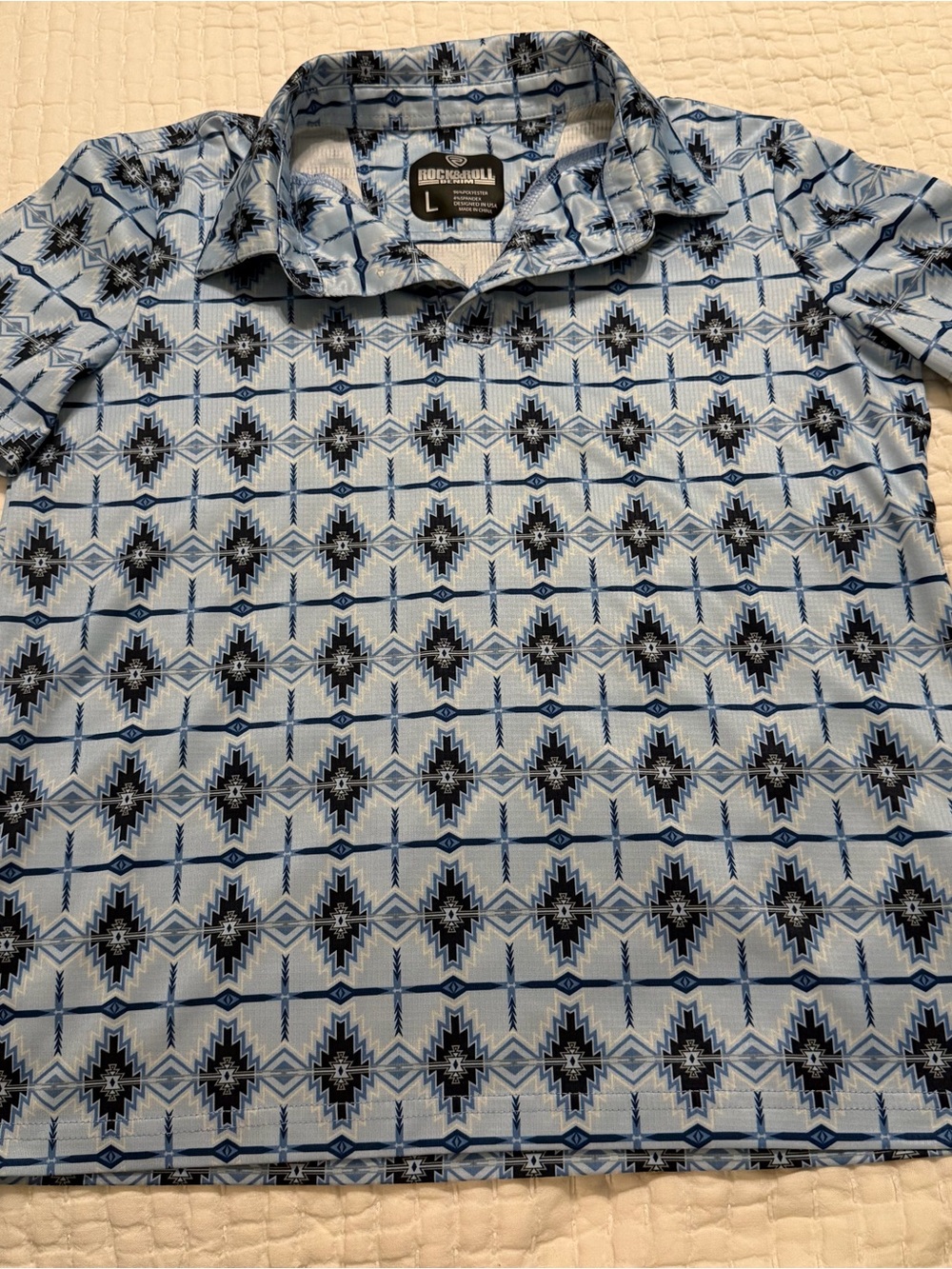 Rock & Roll Denim Light Blue Geometric-Print Polo for Kids
